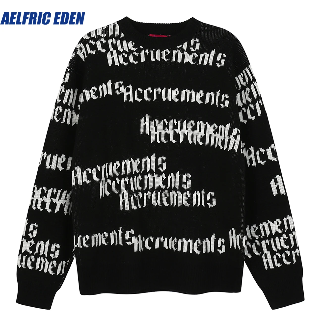 

Aelfric Eden Harajuku Sweater Pullover Male Letter Jacquard Fashion Casual Streetwear Knitted Sweater Hip-Hop Black Pullovers