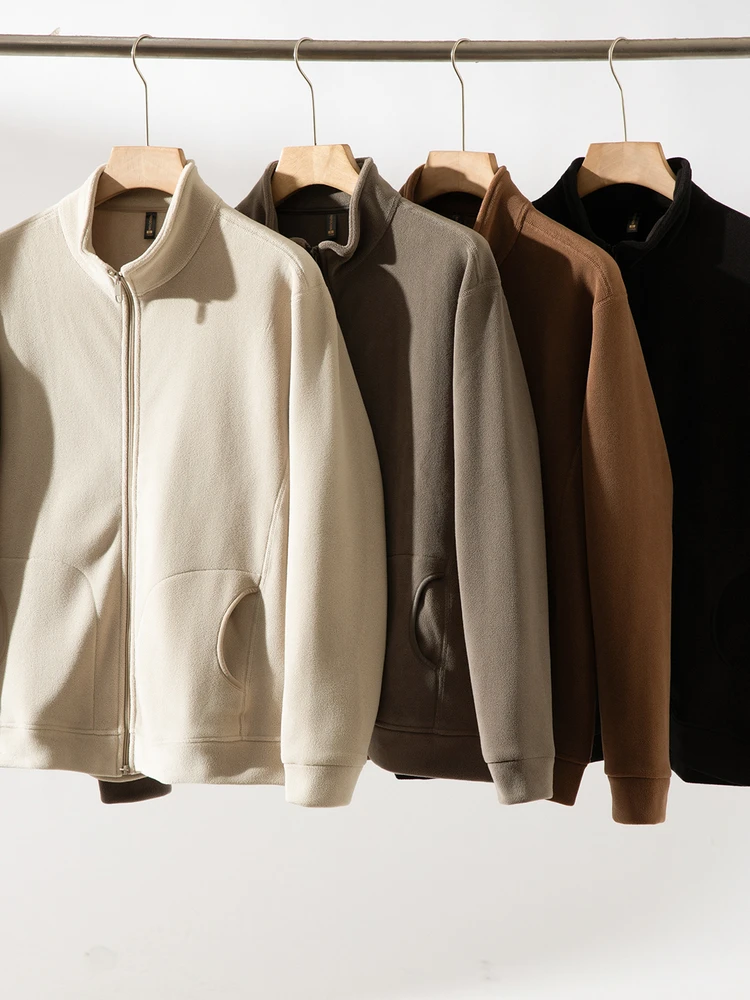 

Thiened Double-Sided Particle Fce Casual Jaet Men's Autumn Winter Pure Color Stand Collar Windproof Warm Versatile Lei...