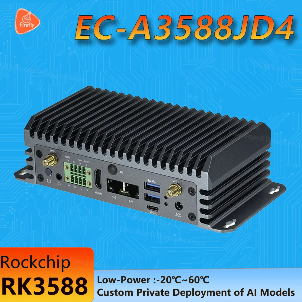

EC-A3588JD4 6TOPS AI Host Large Model 8K Decoding Edge Computing Ruixin Micro RK3588 AI Computer 6 TOPS NPU 8K Android、Linux OS