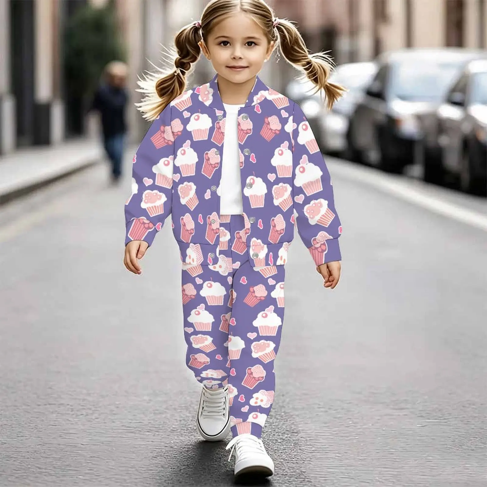 Trend Girls Print Two-Piece Outfit Long Sleeve Coat & Pants, Kids Casual Clothing for Beach Birthday Party