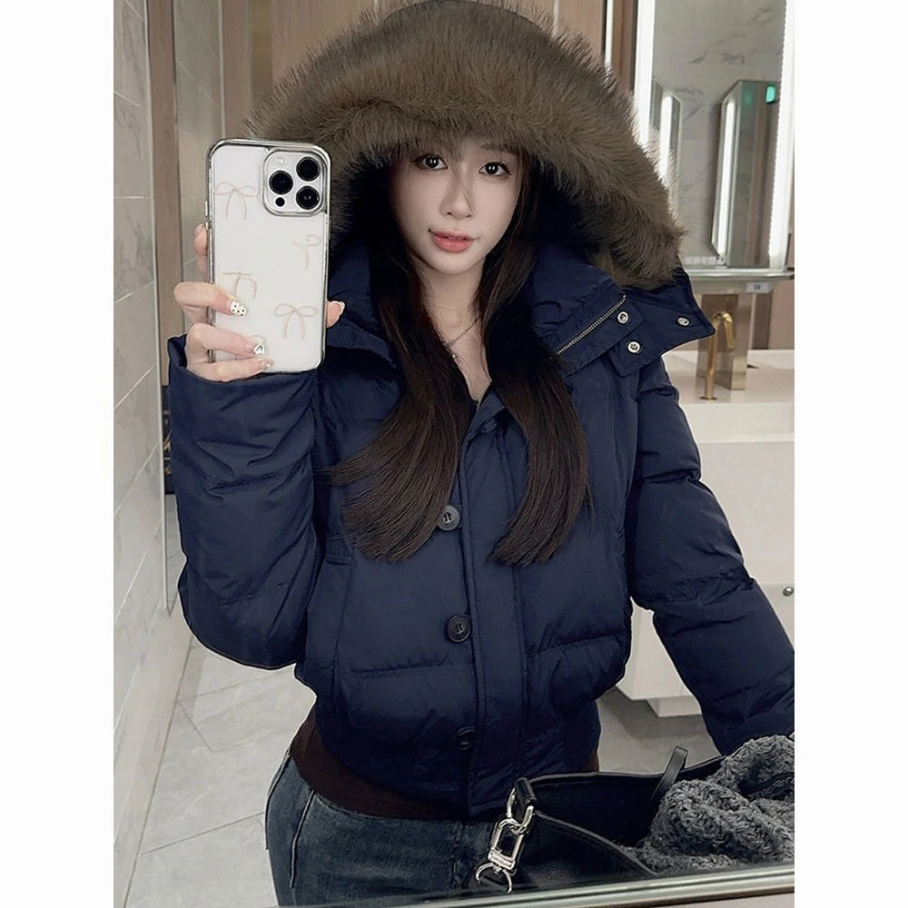 الكورية نمط فو الفراء طوق هوديي كم طويل سترات معطف البلوز Y2k الأمريكية الرجعية سستة الخريف الإناث شيك الشارع الشهير #2