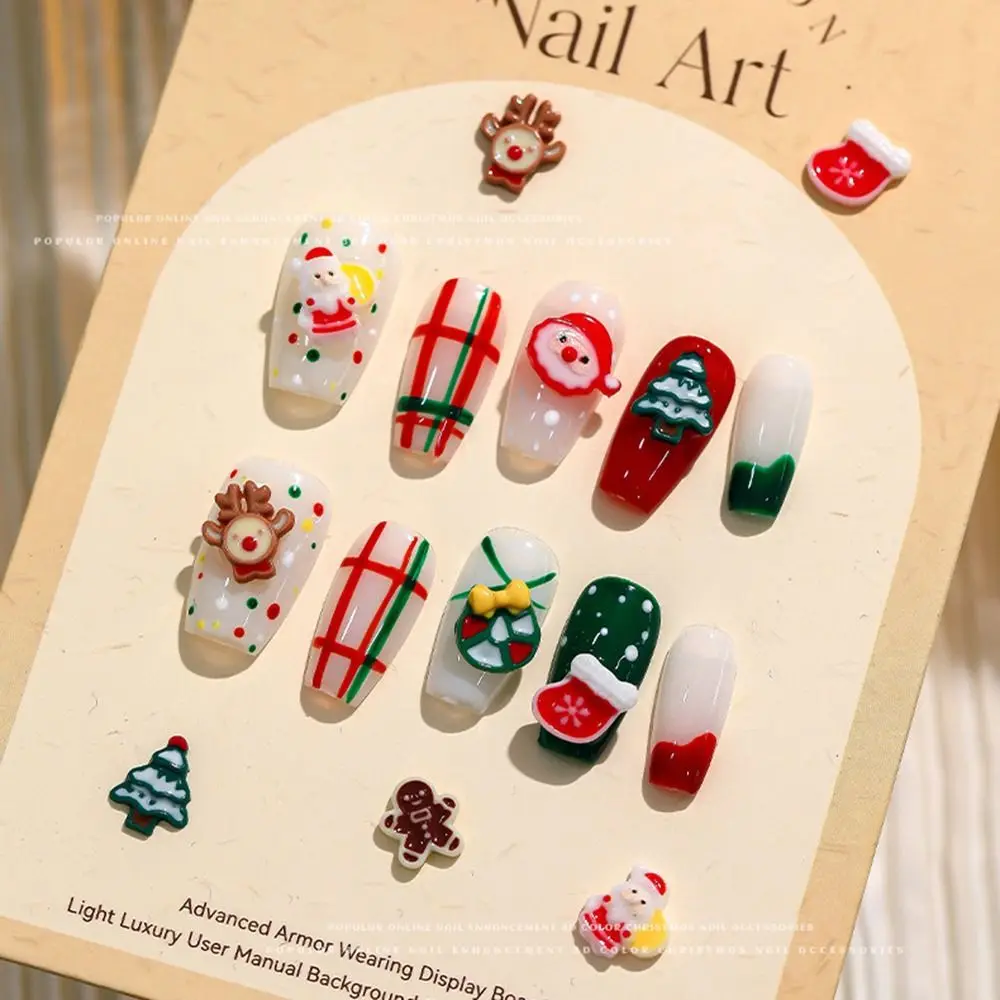 10pcs Flatback Socks Nail Charms Elk Snowman Nail Ornaments Three-dimensional Luminous Nail Decorate Accessories Women