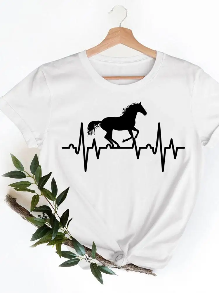 Ladies Casual Horse Love Sweet 90s Cute Women Clothing Summer Short Sleeve Graphic Tee T-shirts Female T Shirt Clothes