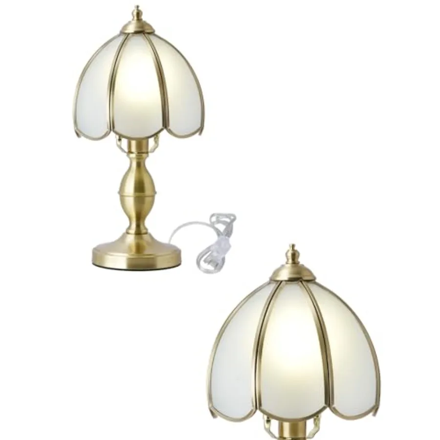 

Small Vintage Table Lamps Frosted Glass Lampshade with Brass Base Desk Light for Bedside bar Lounge Cafe and Restaurant E12 Bas