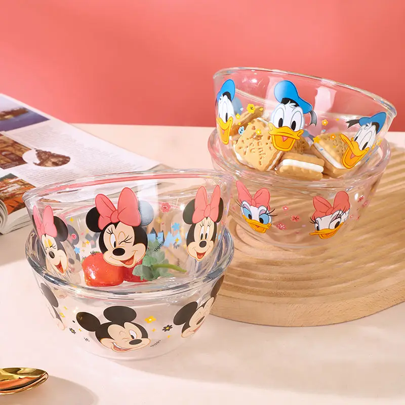 Cartoon Disney Cute Mickey Minnie Donald Duck Daisy Creative Printed New Multifunctional High Temperature Resistant Glass Bowl