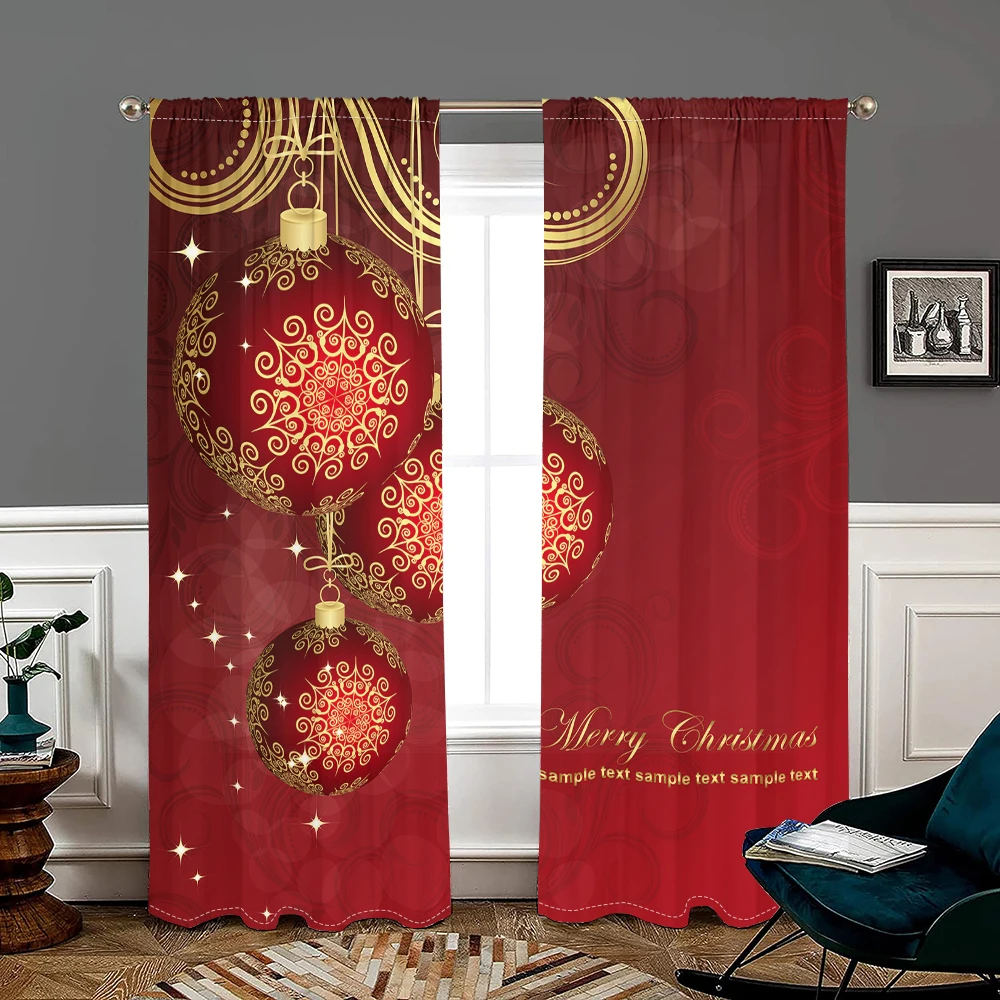 

2 pieces, red classic Christmas ball curtains -30% blackout - suitable for living room, bedroom, kitchen, home decoration