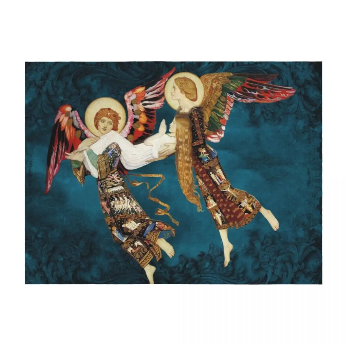 

St. Bridie - Carried by Angels. Celtic Angelic art. Throw Blanket Sofa Soft Beds Blankets