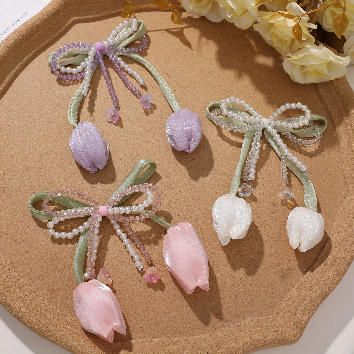 

10 шт., тюльпан, тканый кристалл, бант, наклейки, нашивки для одежды, шапки, обуви, сумки, аксессуары, нашивка