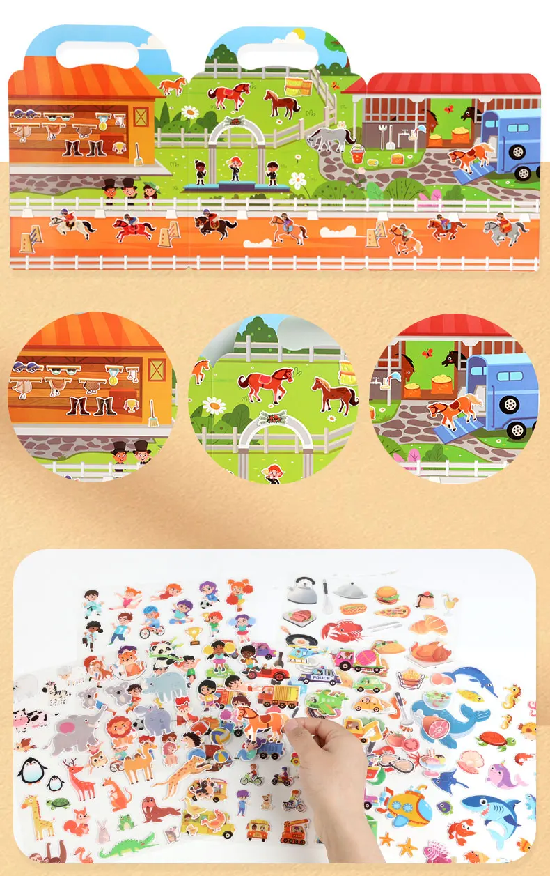 Kinder DIY Aufkleber Buch Blase Szene Aufkleber Gelee Paste Spielzeug Kinder Tragbare Wiederverwendbare Ruhig Beschäftigt Paste EIN Buch – Detail 6