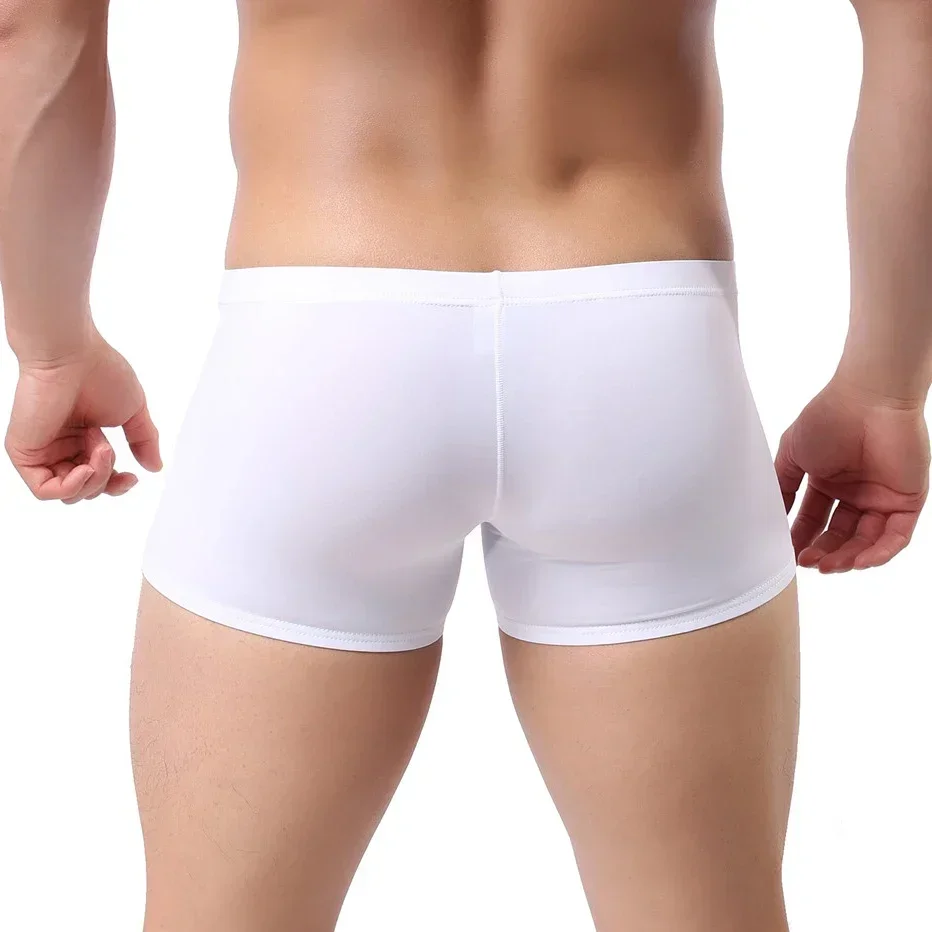 

Men Boxers Briefs Front Open Hole Underwear Stretch Long Elephant Nose Bulge Pouch Shorts Trunks Ice Silk Solid Color Underpants