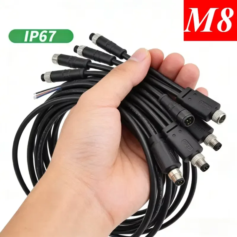 M8 Y-type Wire Splitter Plug 3 4 5 6 8 Pin 1 to 2 A-code Connector Cable with Male Female Heads Threaded Plug Adapter Wire