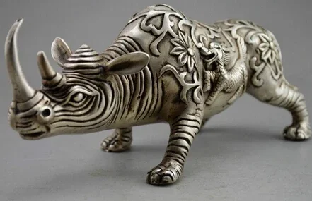 Copper Brass CHINESE crafts Asian Elaborate Chinese feng shui handmade white copper animal rhino statue