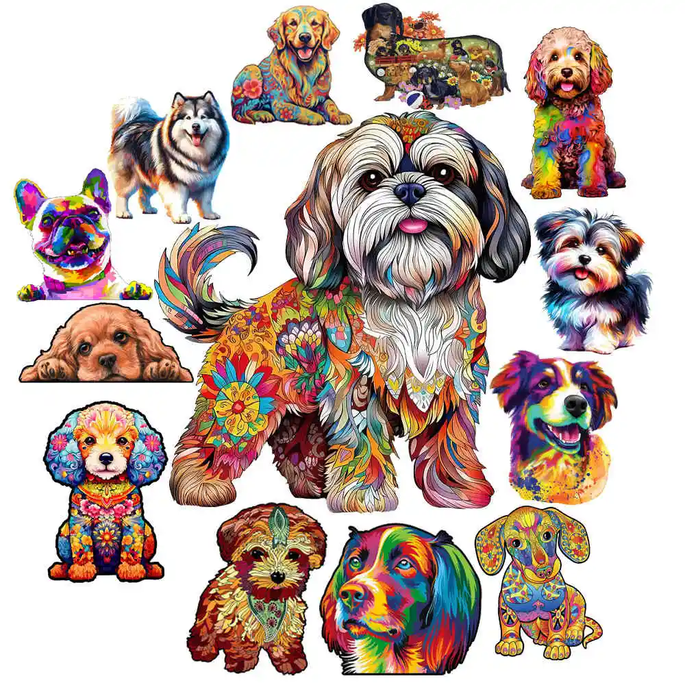 

Dog Series Wooden Jigsaw Puzzles Art Unique Animal Shaped Puzzle Diy Leisure Game for Adults Kids Family Home Decor