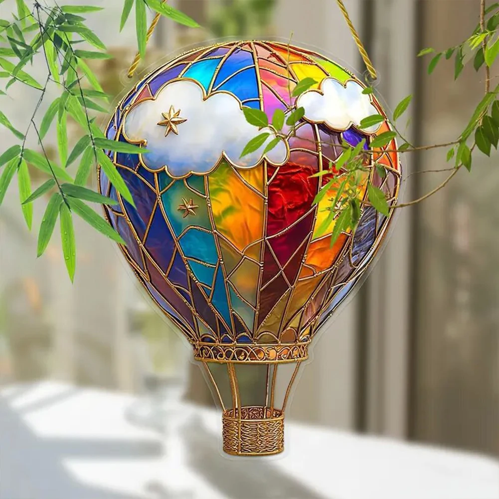 

Hot Air Balloon Sun Catcher Colorful Stained Hangable Ornament Lantern Pendant for Outdoor Garden Terrace Yard Balcony Patio