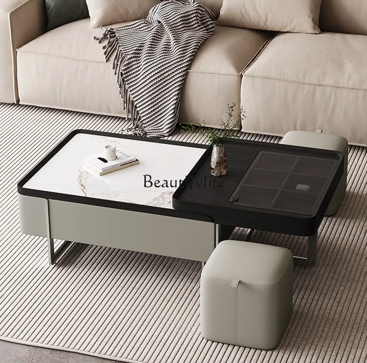 

Italian telescopic coffee table household with small stool coffee table light luxury high sense modern simplicity