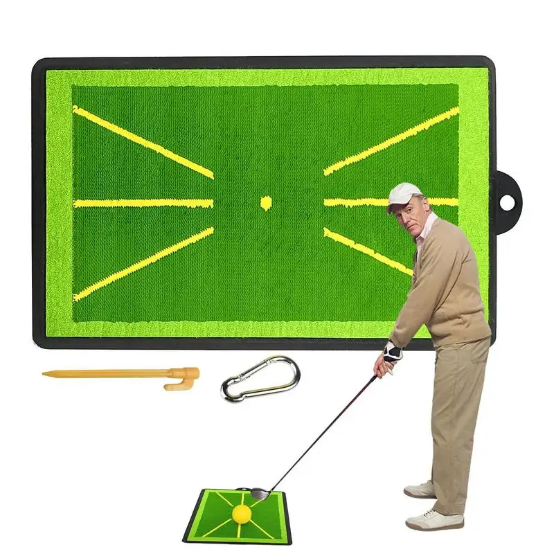 Golf Swing Training Track Pad With Gold Nails Golf Hitting Track Practice Marking Mat Shot Tracker Detection Pad For Outdoor