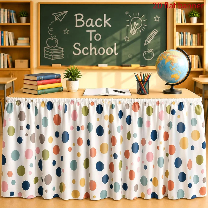 2D flat 1pc, Bohemian style polka dot tablecloth, suitable for teacher's desk