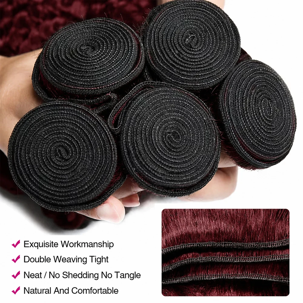 15A Deep Wave Human Hair Bundles 99J Burgundy Bundle Hair 100% Brazilian Virgin Hair Extensions Kinky Curly Ponytail Human Hair view 4