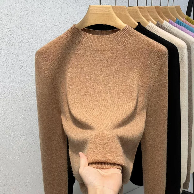 Half High Neck 100% Merino Sweater Women's AutumnWinter Basic Style Knitted Jumper Long Sleeved Loose Wool Knitted Pullover Top