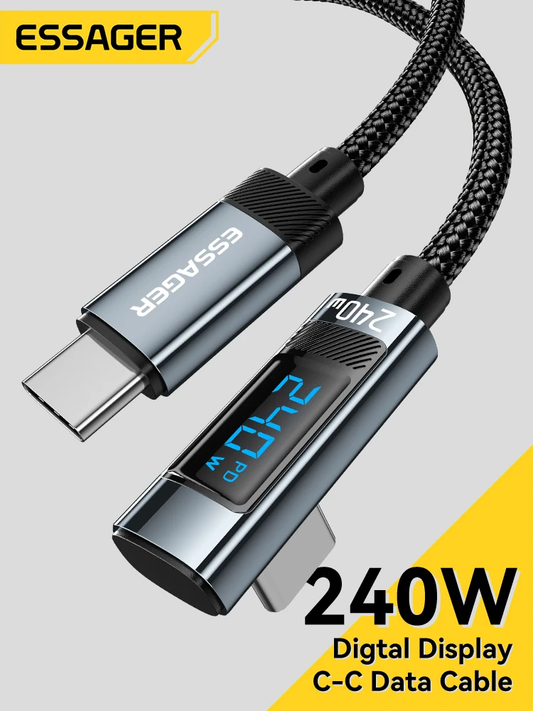 Kabel Essager 240W USB Typ C do USB C z kątem 90 stopni, szybkie ładowanie PD, przewód do ładowarki dla iPad, MacBook Pro, Xiaomi, Samsung, Huawei — zdjęcie produktu 7
