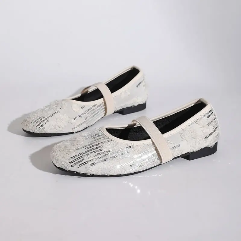

Shiny Sequin Mary Jane Flat Low Cut Lady Shoes Spring Summer Korean Style Flats with Buckle Casual Comfortable Footwear