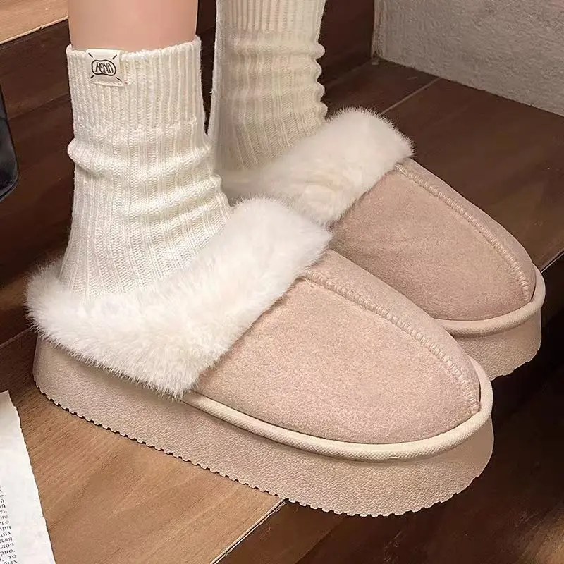 2026 New Women Cotton Slippers Cute Fluffy Fleece Warm Autumn Winter Indoor Outdoor Non Slip Soft Plush House Shoes