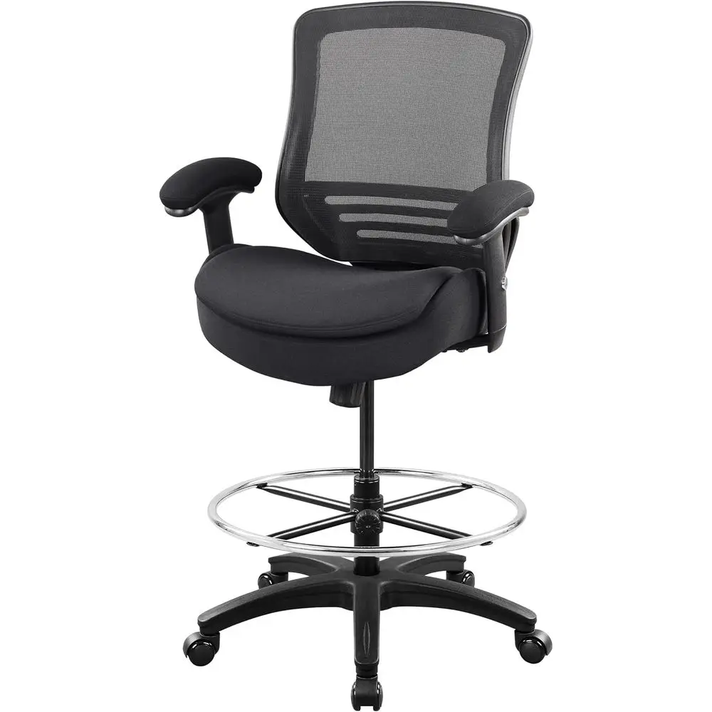 Mesh Ergonomic Office Chair with Lumbar Support, Adjustable Armrests and Foot Ring for Tall Desks (All Black)