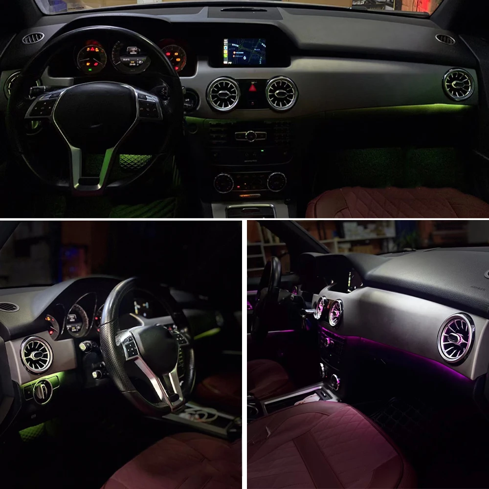 Tablero frontal LED para coche, salida de ventilación de aire acondicionado de CA, embellecedor Interior Turbo, accesorios para Mercedes Benz GLK X204 2013-2017