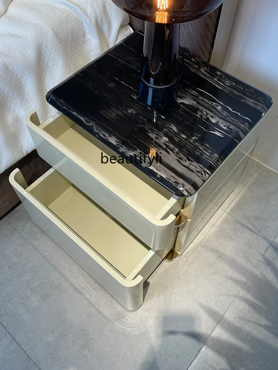 Italian Mild Luxury Marble Bedside Table Bedroom Square Bedside Small Cabinet Designer Home Storage Storage Side Table