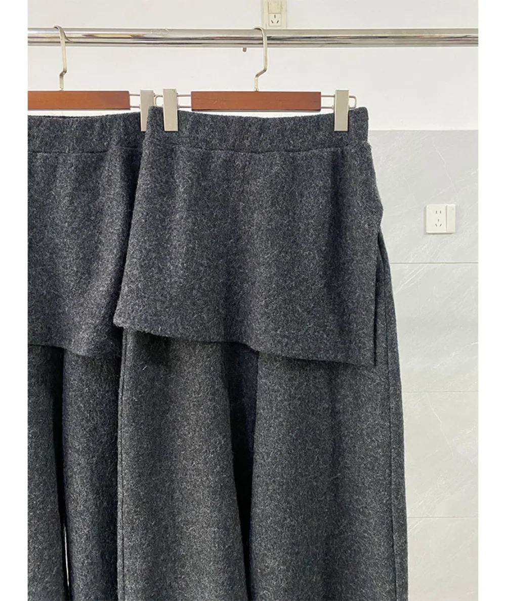 Pantalon jupe en laine de particules à fente latérale multicouche