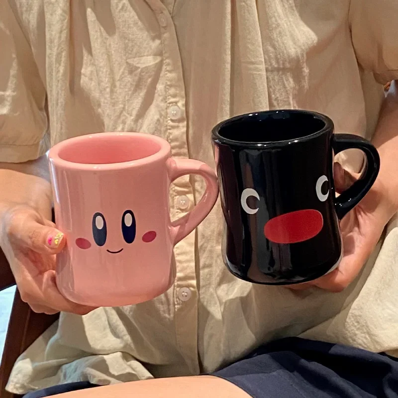 Kirbys Coffee Mug Anime Cute Expression Figure Tea Cup Cute Smiling Face Tumbler Woman Glass Office Home Water Goblet Girl Gift