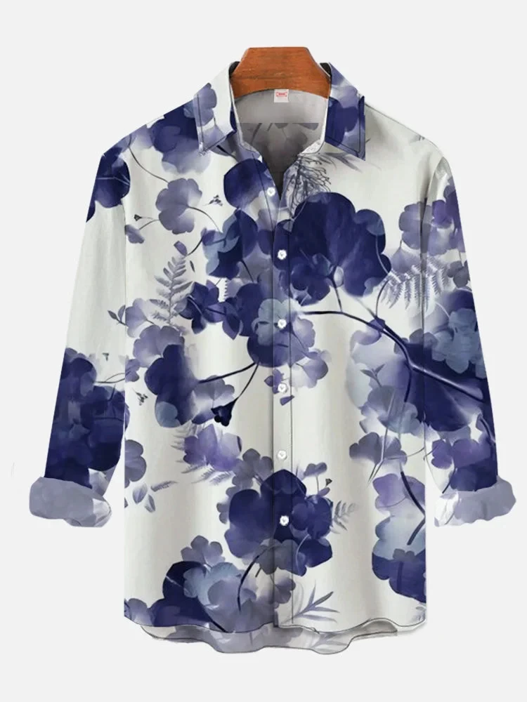 Men's Shirt 3D Print Oil Painting Colorful Floral Printing Long Sleeved Shirts Street Button up Apparel Fashion Designer Casual