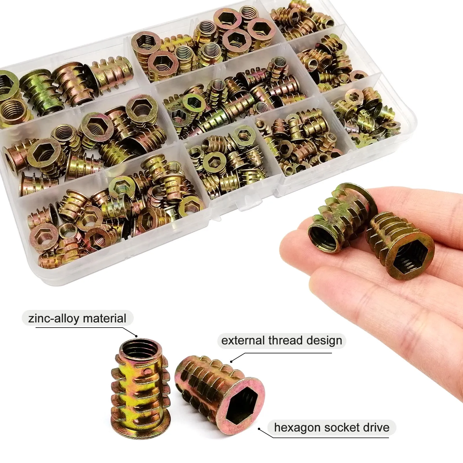 M4 M5 M6 M8 M10 Thickened Furniture Embedded Insert Nut Set Box Hex Socket Thread Wood Bed Cabinet Table E-nut High Quality