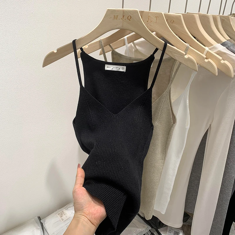 2025 المرأة الصيف نمط سترة دون أكمام بلون سليم صالح الخامس الرقبة محبوك القمم المألوف تنوعا قاعدة طبقة متماسكة تانك القمم