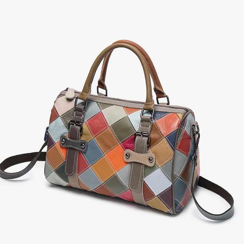 2024 new fashion diamond lattice colorful box type check handbag crossbody bag large capacity splicing Boston bag