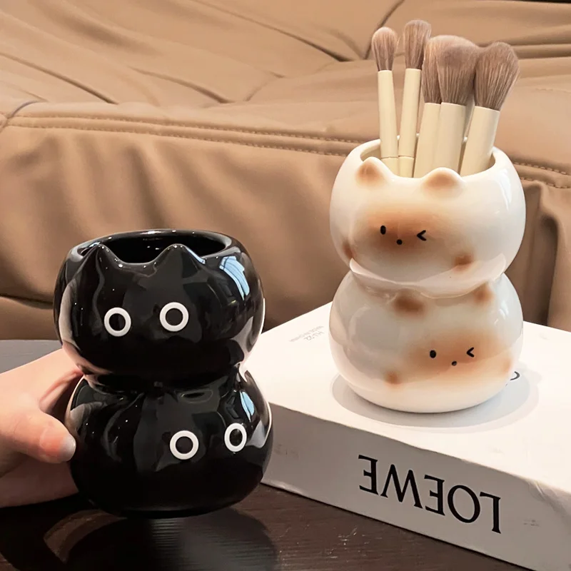 

Керамические держатели для ручек с сиамским котом, украшения для декора гостиной, спальни, цветочный горшок, креативный держатель для хранения кистей для макияжа с черным котом