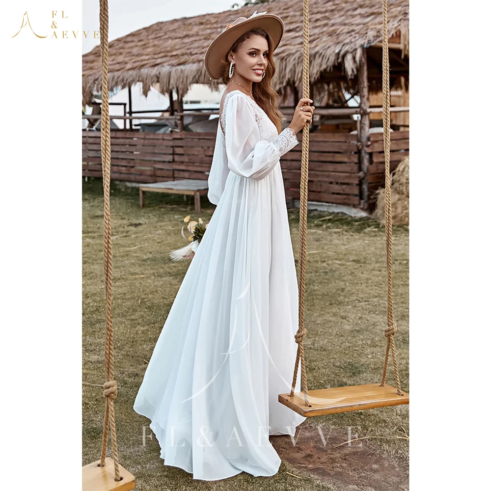 Eleganckie suknie ślubne BoHo dla kobiet Ivory Suknia ślubna z długim rękawem Koronkowa suknia ślubna Suknia ślubna vestidos de novia