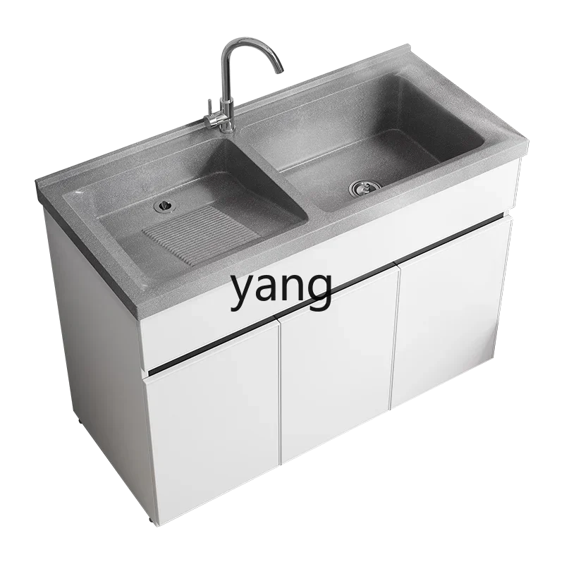 LH Laundry Cabinet Integrated Double Basin Artificial Quartz Stone Laundry Pool with Rubbing Board