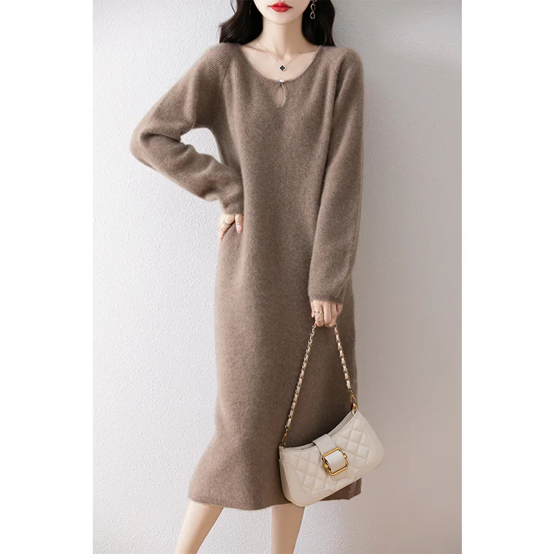 

Casual Women's Dresses On Offer Clearance Free Shipping 100% Wool Knitted Jumpers 2024 Autunmn/Winter Loose Dress Long Pullovers