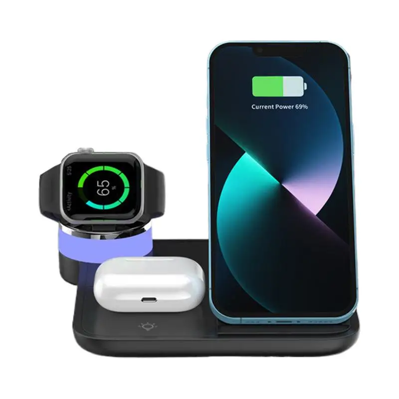 

4 In 1 Wireless Charging Station Fast Wireless Phone Charging Adapter Stand Cell Phone Tablet Watch Charger With Light For