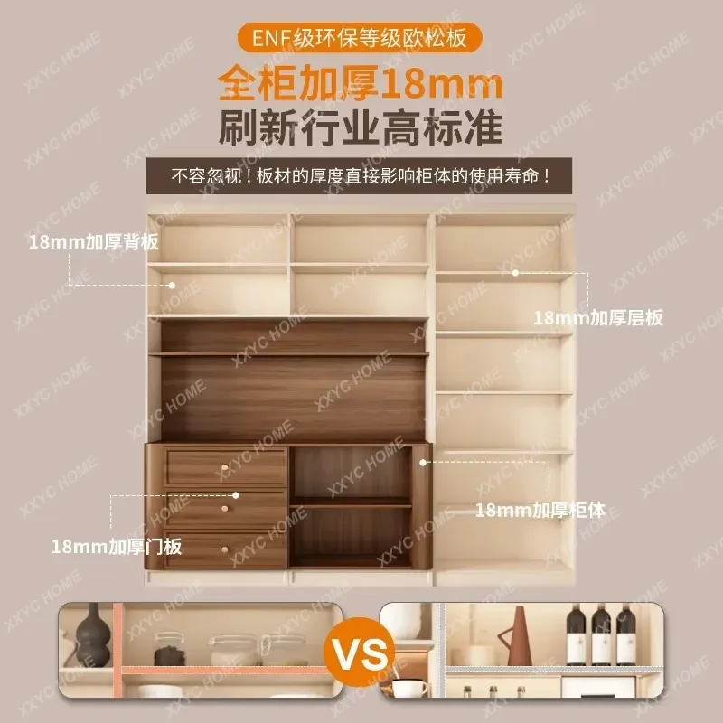 XXMedieval Style Dining Side Cabinet Solid Wood Integrated Living Room Multi-functional Storage Cabinet