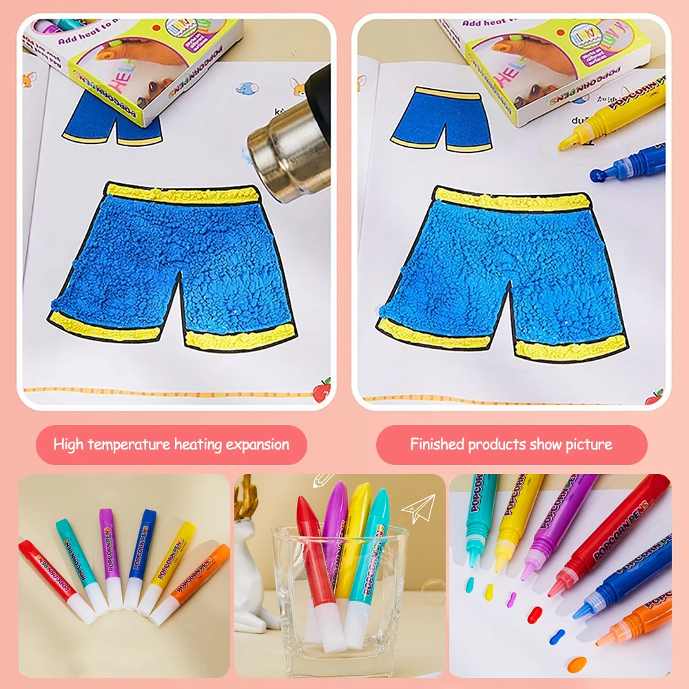 6 قطعة/صندوق لتقوم بها بنفسك فرشاة فقاعة الفشار ثلاثية الأبعاد تأثير نفخة سحرية للأطفال فرشاة تزيين من الورق المقوى ثلاثية الأبعاد