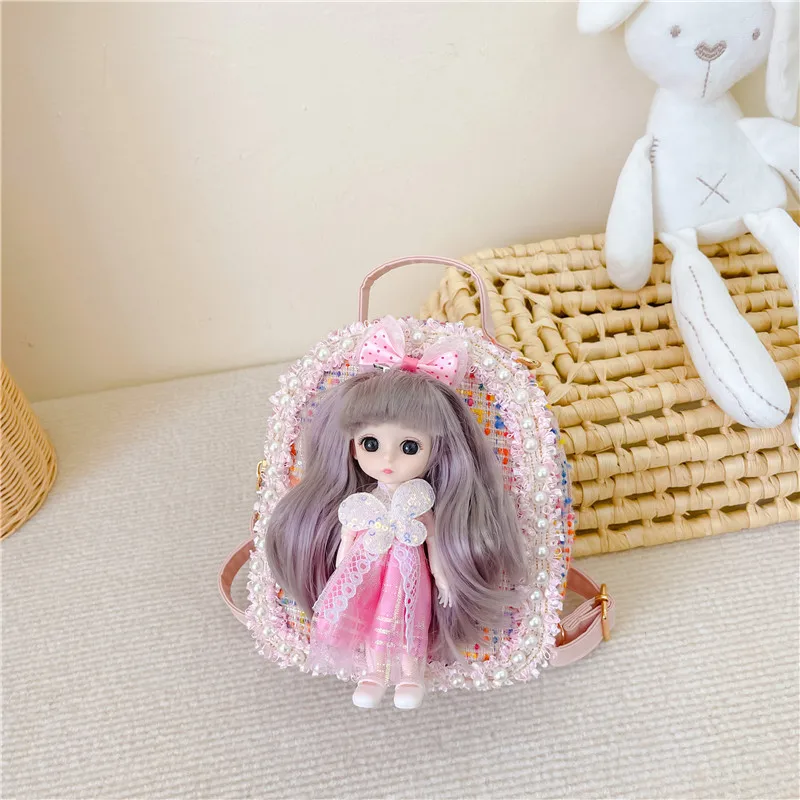 2025 new fashion cute princess pearl children's backpack Korean cartoon barbie doll multifunctional children girl shoulder walle