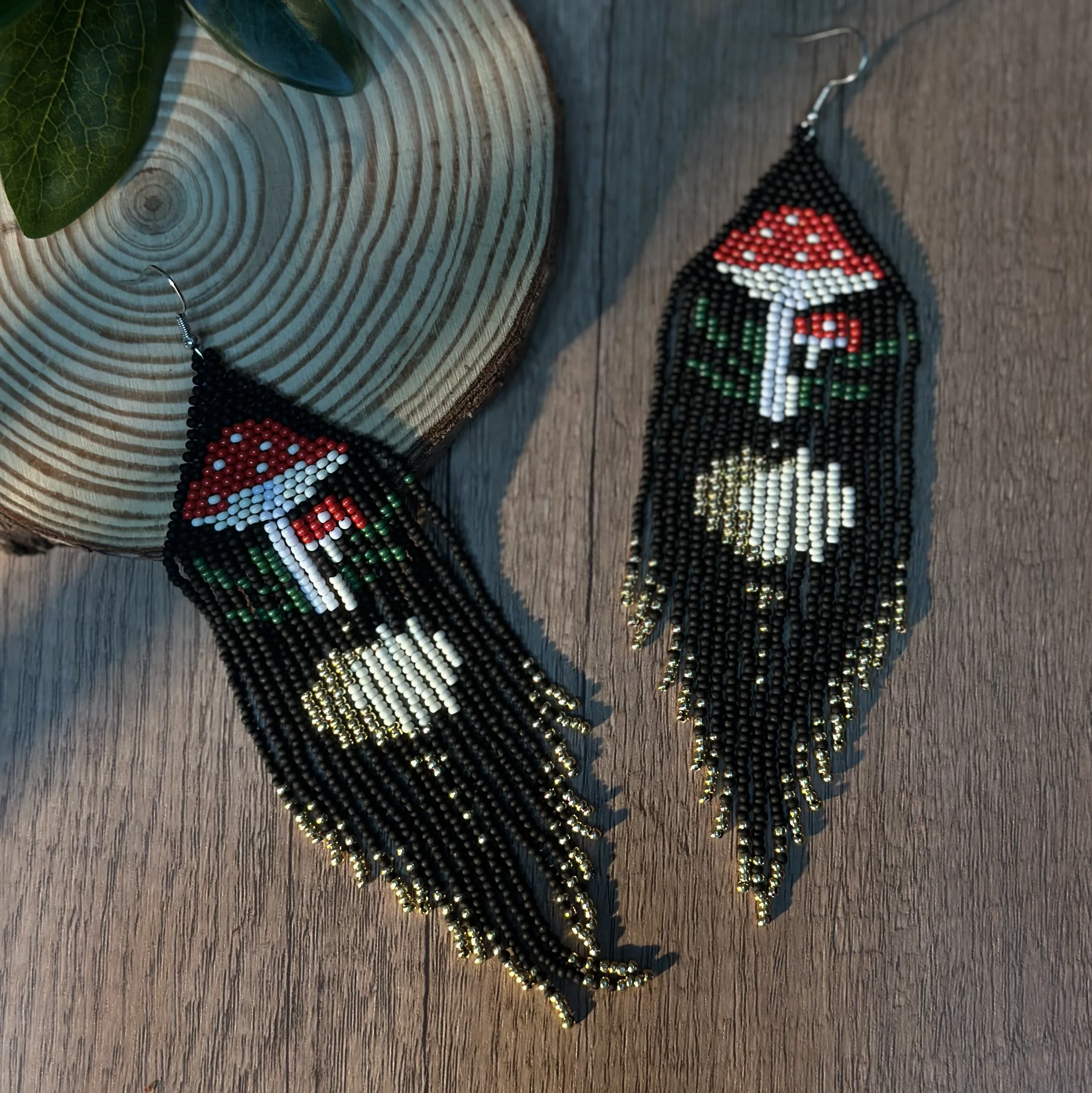 Handmade Creative Dangle Mushroom Earrings Bohemian Glass Bead Long Tassel Beaded Earrings Women's Fashion Beads Hook Earrings