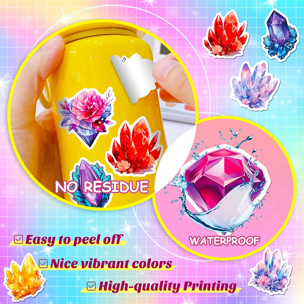 10/30/50pcs Cartoon Colorful Magic Crystal Graffiti Stickers Aesthetic Decals Notebook Laptop Phone Suitcase Decoration Sticker