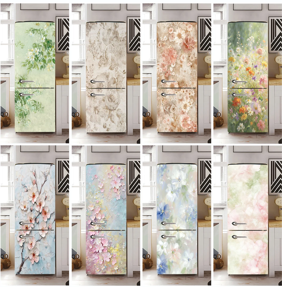 Wildflower Botanical Fridge Sticker Waterproof Self-adhesive Peel and Stick Refrigerator Cover Decal Wall PosterKitchenDecorArt