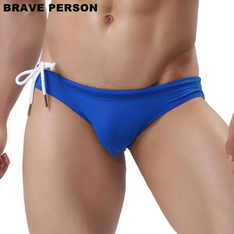 BRAVE PERSON Men's Sexy Low Waist Briefs Bikini Nylon Swimsuit fabric Underpants Briefs Solid Beach Swim Bikini 8 Color B1156