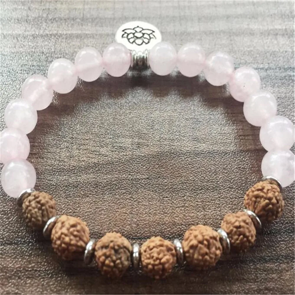 

8mm pink crystal gem Vajra Bodhi Mala bracelet Charm Cuff Jewelry Lovers Men