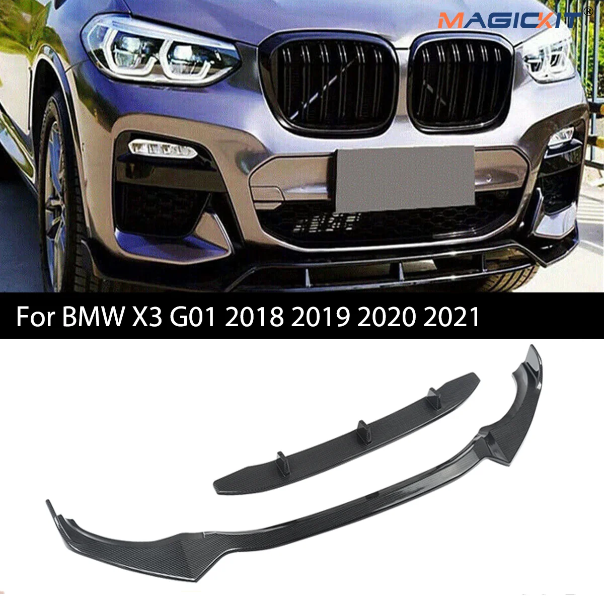 MAGICKIT M-Sport front bumper Splitter Lip Spoiler Diffuser Guard Body Kit For BMW X3 G01 MP Style  2018-2021 Tuning Accessories