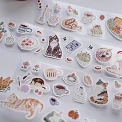 MuZiShan Studio Vintage Cats' High Tea Washi PET Tape DIY Card Making Scrapbooking Plan Decorative Sticker